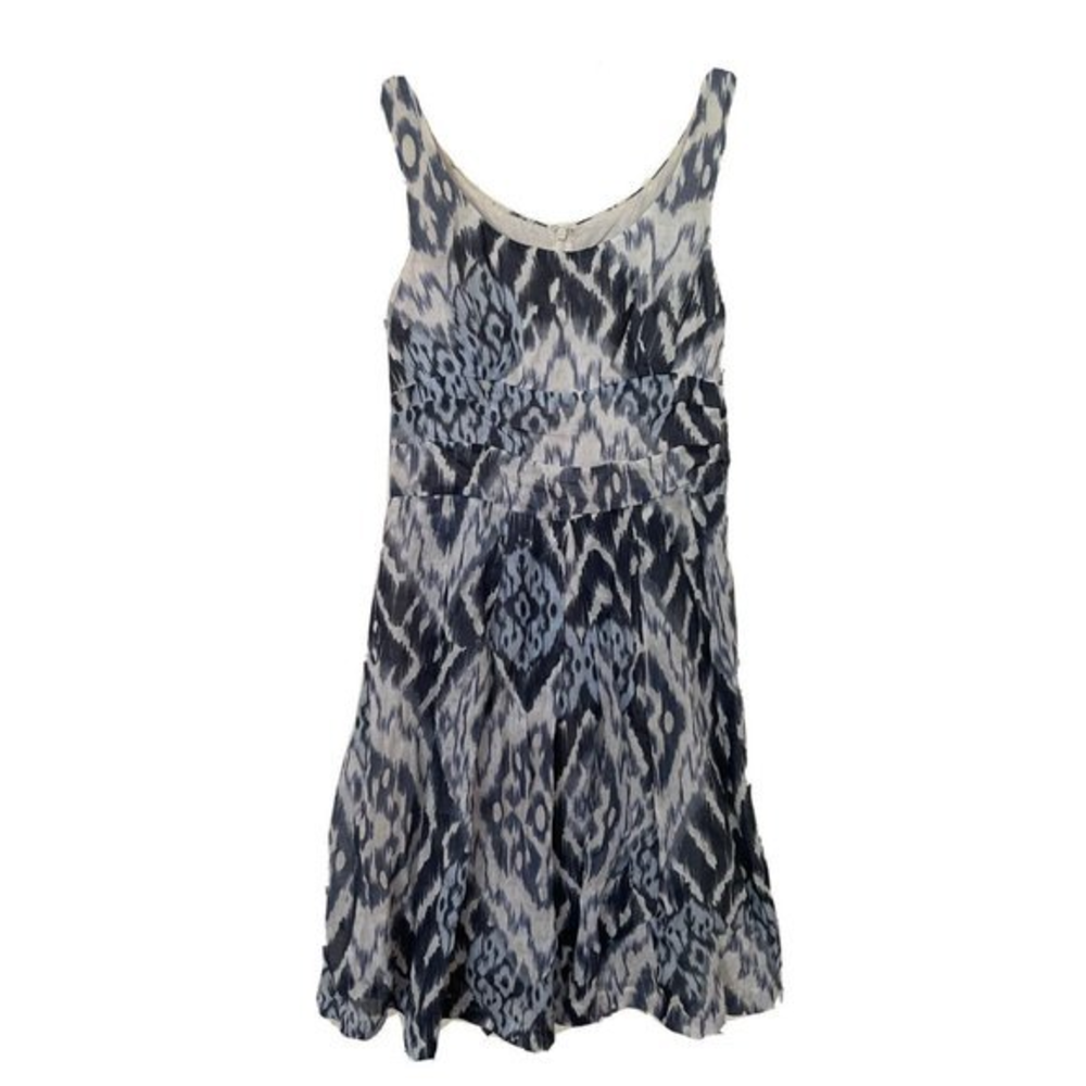 Peruvian Connection Ramie Ikat Fit And Flare Dress Size 6 Blue White Sleeveless‎